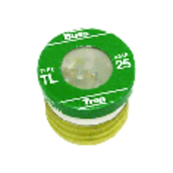 Eaton Bussmann Plug Fuse, TL Series, Time-Delay, 25A, 125V AC, Indicating, 10kA at 125V AC, 3 PK BP/TL-25